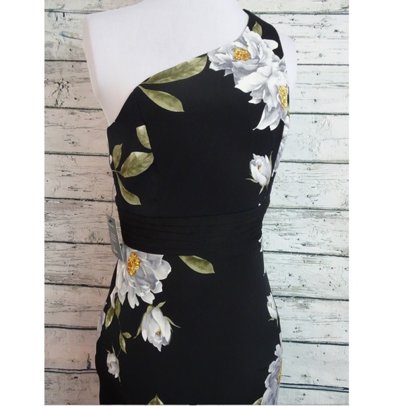 Lulu's Black Floral Print One Shoulder Dress - Picture 3 of 4